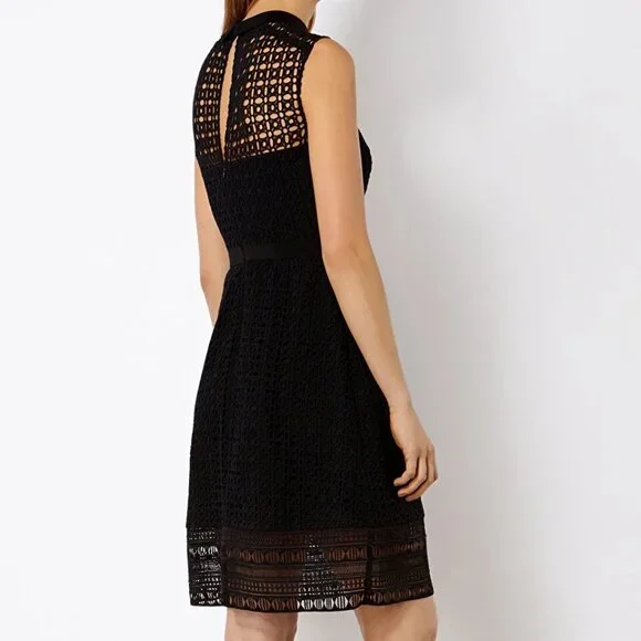 Karen Millen Collared Lace Little Black Dress Women's Size 12 - Picture 3 of 8